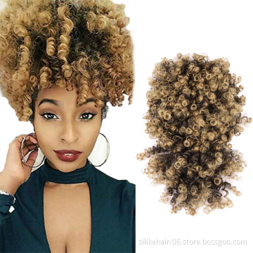 Wholesale Afro Puff Hair Pieces For Women Short Kinky Curly Chignon With Bangs Drawstring Ponytail Synthetic Hair Bun Extensions